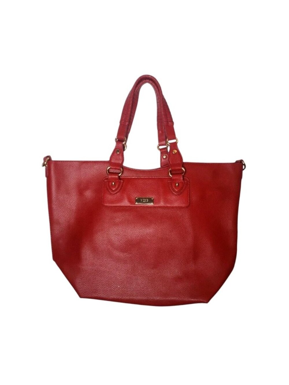 BCBG Large Pebbled Tote Bag‎ Braided Handles Red Travel Faux Leather